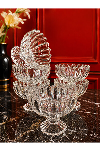 çukurova home Crystalized Glass Footed Ice Cream Bowl - Snack Bowl - Sugar Bo...