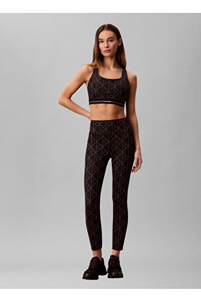Calvin Klein Siyah Kadın Desenli Sporcu Büstiyer Icon Sport Medium Support Br...