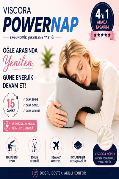 VISCORA Powernap Ergonomik Masaüstü Uyku ve Kaylule Yastığı – Öğle Arası Uyku...