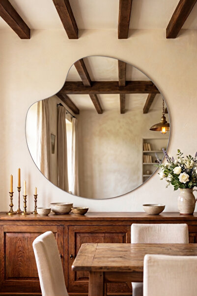 Mirror Home Decor Art Asimetrik Organik Form Yuvarlak Çerçevesiz Duvar Aynası...