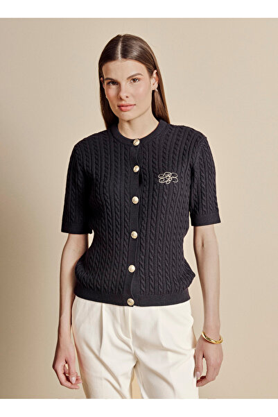 BROOKS BROTHERS Lacivert Kadın Bisiklet Yaka Standart Fit Saç Örgü Hırka BBSS...