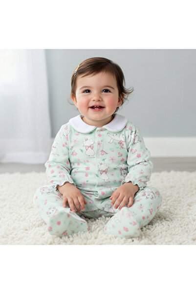Disney Cotton Collared Long Sleeves Sleepsuit with Marie Print