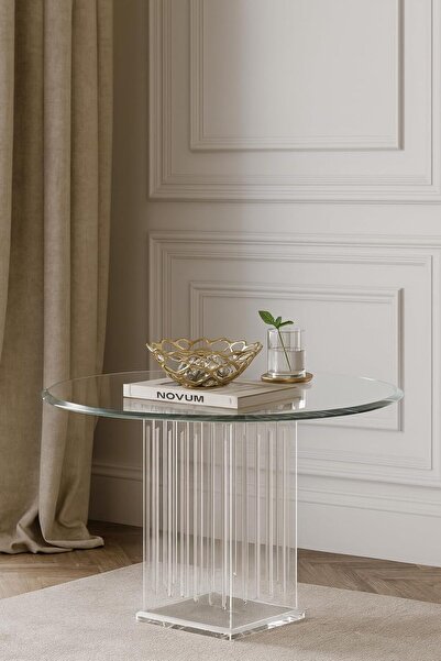 horoof home Luxurious Round Glass Entryway Table – Modern 15mm Thick Black Gl...