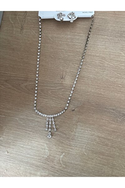 ELUNE İSTANBUL Milano Zircon Stone Waterway Necklace and Earrings Set - Silve...