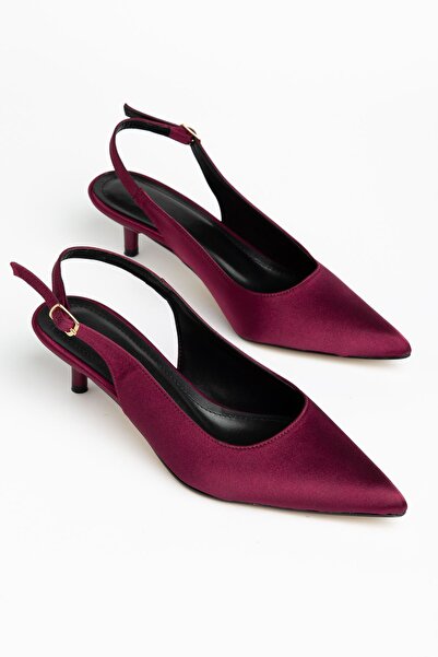 Hayalimdeki Ayakkabı Nida Women's Burgundy Satin Thin Heeled Casual Shoes