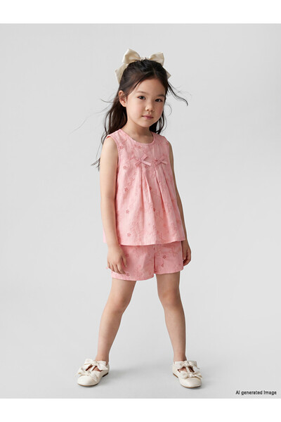 LC Waikiki Bow Embroidered Girls' Shorts Set