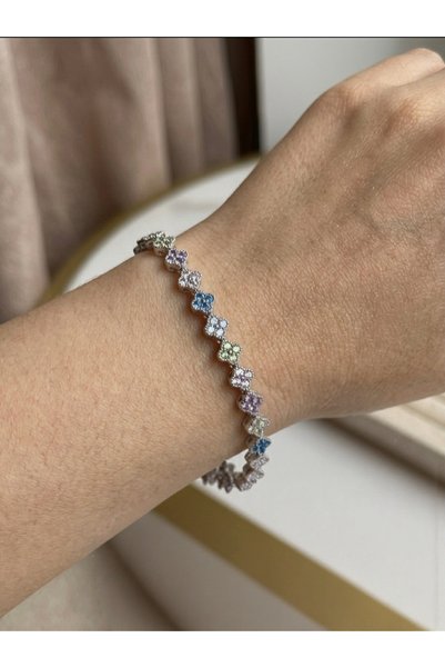 U&Gi Moda Colorful Flower Clover Stone Silver Women's Steel Bracelet