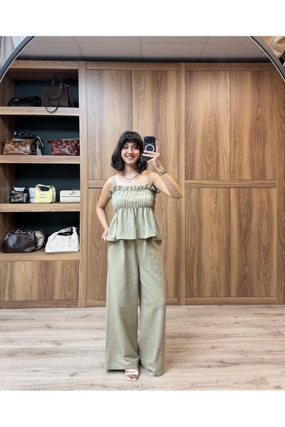 VAZIRADK Gipe Detailed Strappy Terni Blouse and Pants Set