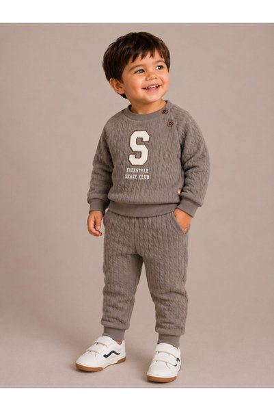 Dirkje Boys Solid Co-Ord Set – "Freestyle Skate Club" Print Sweatshirt & Jogg...
