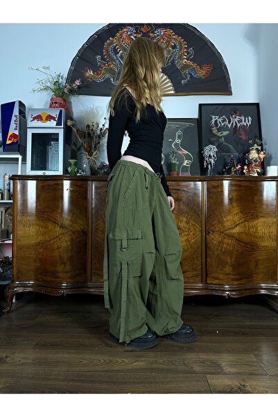 peace hunter UZUN İPLİ HAKİ KARGO BAGGY PANTOLON