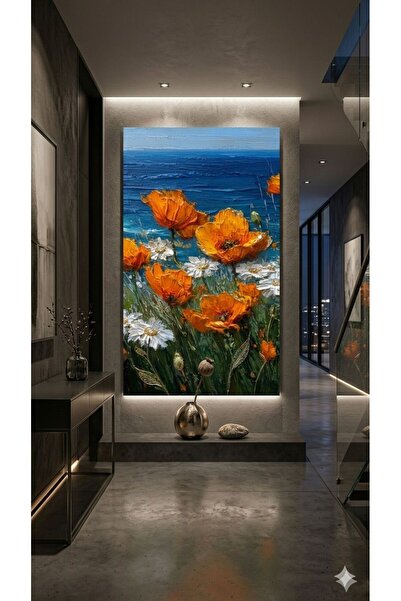 zeyrada Premium 3D Kabartma Görünümlü Turuncu Gelincik ve Papatya Çiçekli Mod...