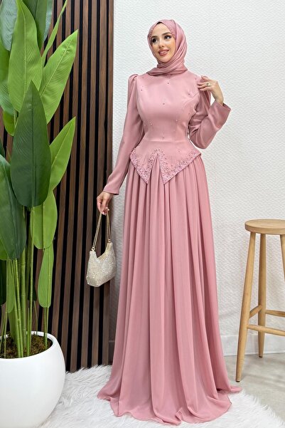 Lamia Giyim Mahsen Şifon Abiye Soft Pembe