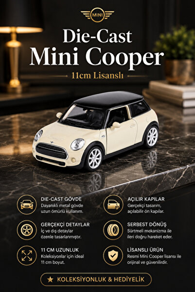 craftivio Lisanslı Mini Cooper Diecast Metal Oyuncak Araba 11 cm Çek Bırak Beyaz