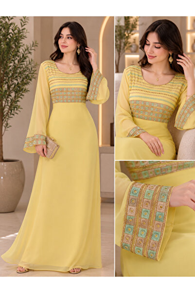 ASIAN Sgaia Jalabiya Women's Jalabiya Dress Elegant Embroidery Soft Chiffon F...