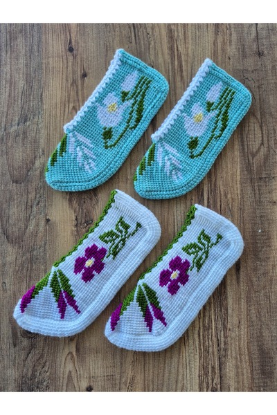 PİNA HEDİYELİK AKSESUAR El Örgüsü 2 Çift Tunus İşi Patik Çeyizlik Patik Hediy...