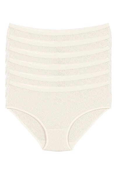 YILDIZ Ribana Heart Women's Bato High Waist Panties Ecru 100% Cotton Pack of 6