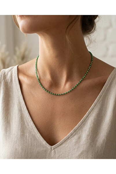 Dorvina Crystal Bead Women's Necklace Gold Dorika Bead Detailed Green Jewelry