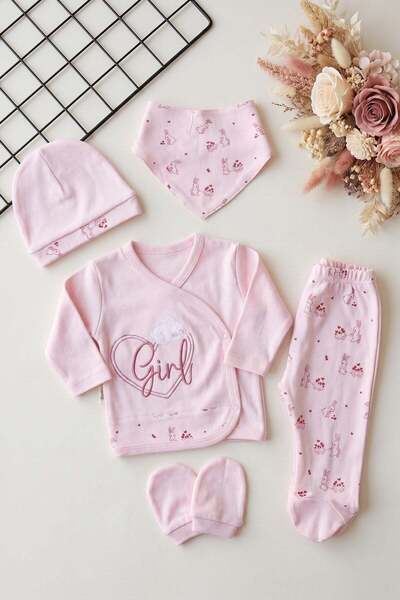 dinamik çocuk Baby Girl 5-Piece Hospital Outfit Set 0-3 Months Newborn Rabbit...