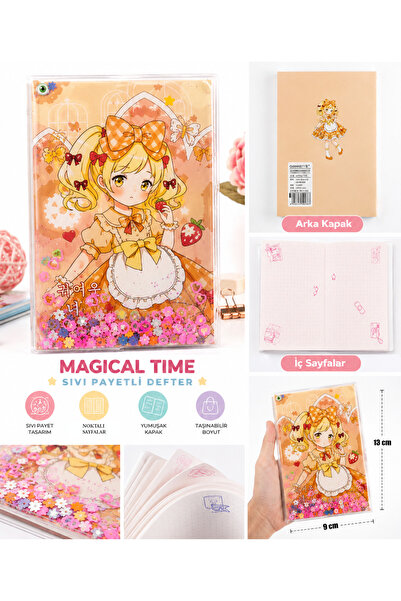 renkli izler atölyesi Kawaii Cute Design Liquid Sequined Mini Notebook 9X13 c...