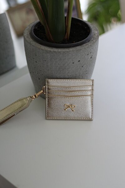 Moom Bag Дамски златен ключодържател-калъф за карти с панделка