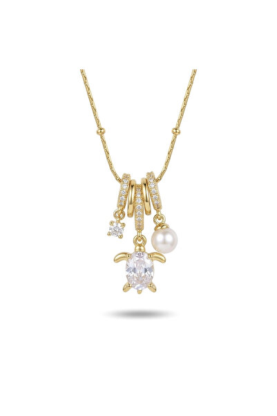 h&b design jewel Steel Gold 3 Charm Turtle Necklace