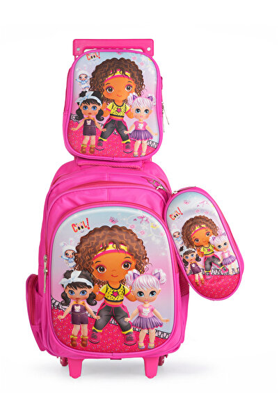 KTMC 3D Cartoon Dancing Girl Tripple Set Pen Bag, Lunch Bag, School Trolley B...