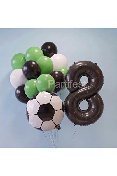 Partifest Futbol Konseptli Doğum Günü Balon Seti - Siyah Folyo Rakam Balonlu ...