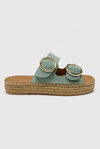 Suren bysrnshoes İstanbul Hakiki Deri Gold Toka Detaylı Kadın Espadril