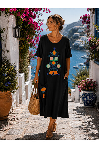 TUSSE Elegant Ethnic Embroidered Viscose Skirt Viscose Short Sleeve Plus Size...