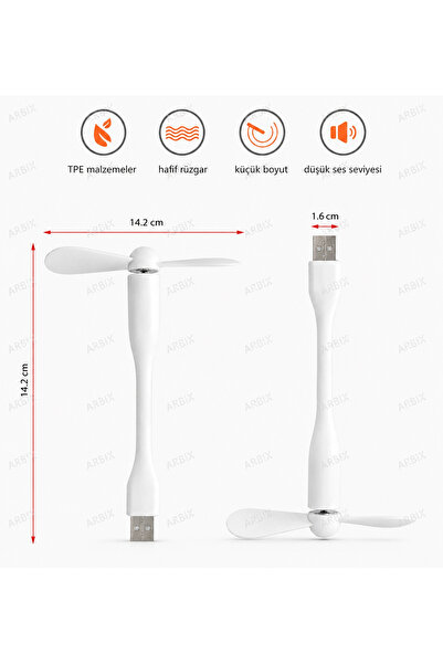 ARBIX Mini USB Vantilatör Fan Serinletici | Laptop Powerbank Uyumlu Sessiz Güçlü BEYAZ RENK