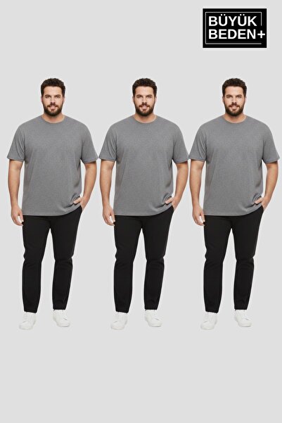 Superlife Big Size Men's Basic 3Xl-6Xl Crew Neck 3-Piece T-Shirt Set Spr26Bts...