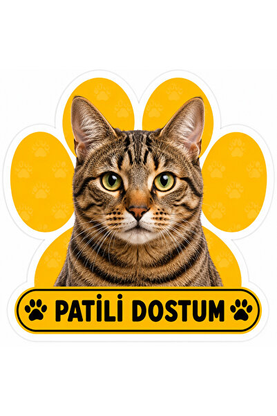 Parti Tasarla Pawed Friend Tabby Cat Sticker |   20X15 cm Self-Adhesive Foil