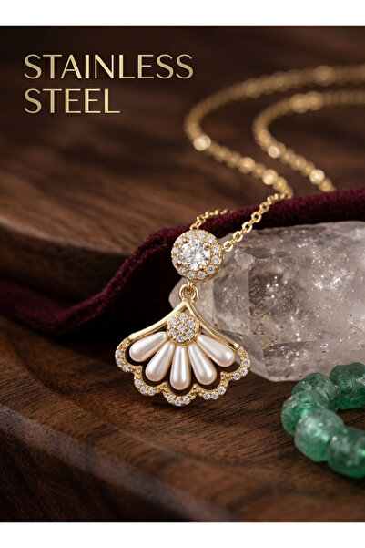 stainless steell 316L Steel Chain Gold Color Fan Model Steel Necklace