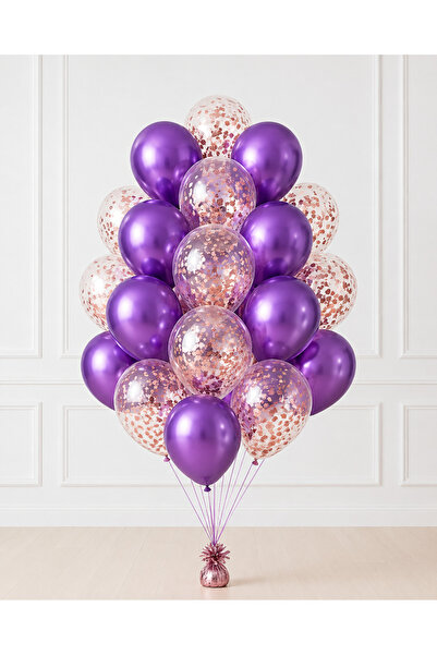 Balonsan Chrome Purple Transparent Rose Gold Sequin Themed Balloon Bundle 20 ...