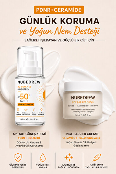 NUBEDREW PDRN + Ceramide Premium Bakım Seti SPF50+ Güneş Kremi 60 ml & Rice B...