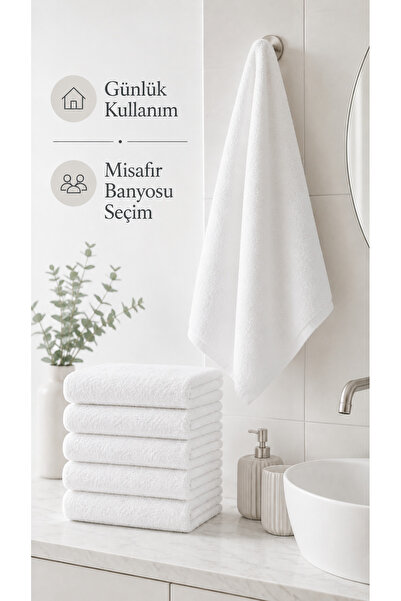 HAVLUSAN Set of 6 White Cotton Hand - Face Towels - 50X85 Cm, Spa and Hotel T...