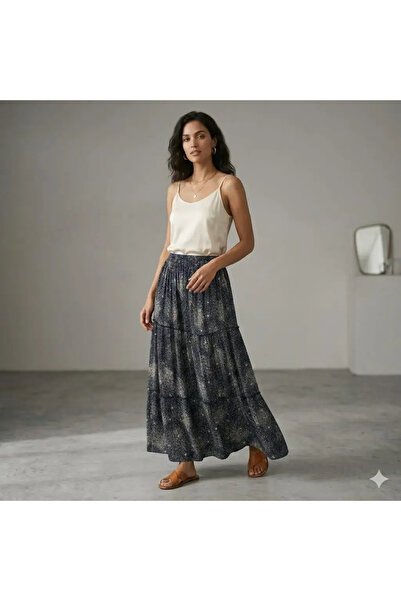 Kinzi Γυναικεία φούστα onesize Kinzi, σε μαύρο ελαστικό ύφασμα με σχέδιο, σε ...