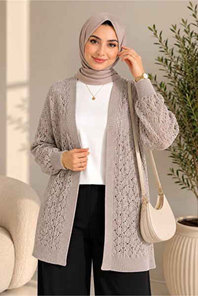 SADEL Desenli Ajurlu Oversize Triko Hırka