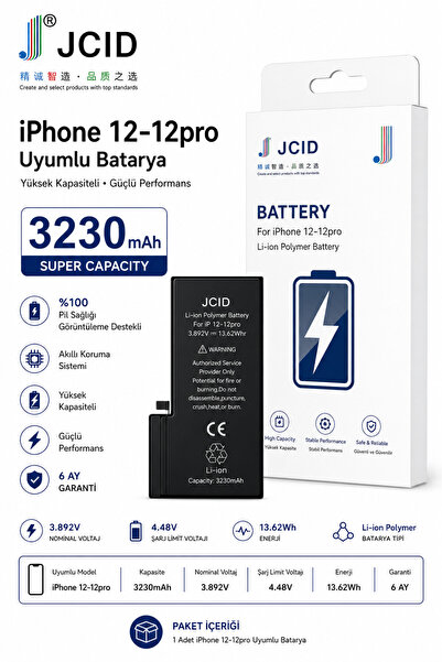 JCID iPhone 12-12pro Uyumlu Batarya %100 Pil Sağlığı ve onarım geçmişi destek...