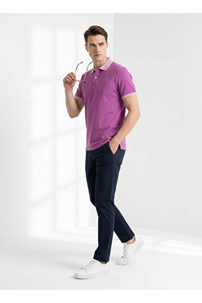Giyim Dünyası Men's Polo Neck Short Sleeve Tshirt Purple