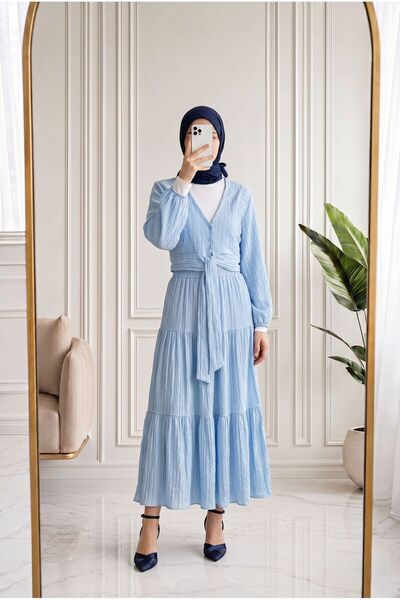 MİHRA STORE Melelle Tie-Front and Buttoned Sleeve Elasticated Skirt Set-Ek593...