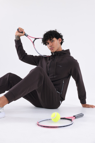 Rowinger 3 Thread Velvet Textured Zippered Hooded Men's Tracksuit Set