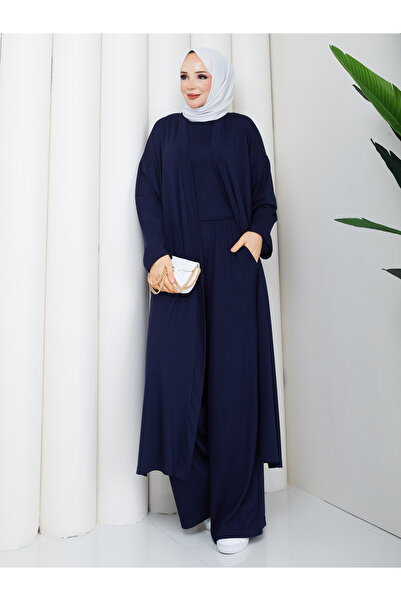 Wual giyim Cotton Viscose Fabric Long Cardigan Triple Set – Comfortable Fit H...
