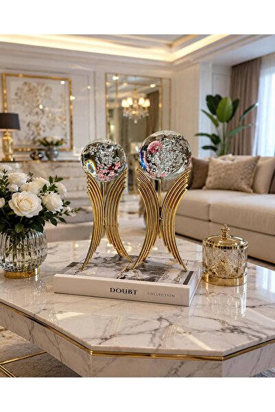 Meralles 2'li Kristal Ayaklı Küre Dekoratif Biblo Seti | Modern Salon, Sehpa ...