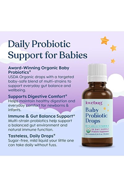 lovebug PROBIOTICS Baby drops 0+ months, 10 ml (30-day supply) 5 billion CFU with L GG, B Infantis USDA Organic, Allergen-free