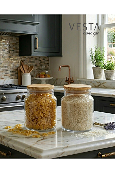 VESTA Concept Set of 3 Vacuum-Sealed Glass Food Storage Containers with Bambo...