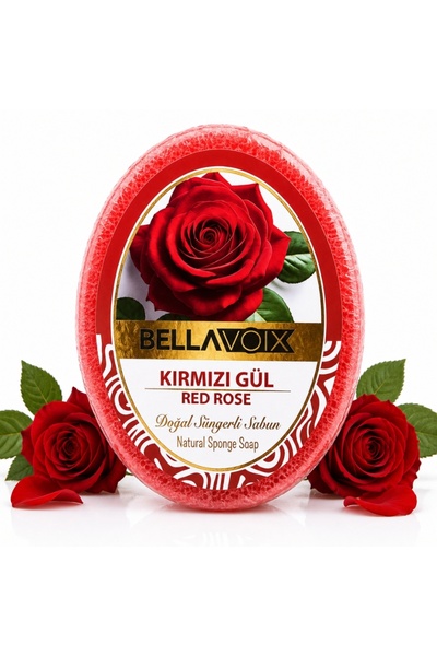 BELLAVOIX Săpun exfoliant cu burete încorporat Trandafir Roșu, 135 gr