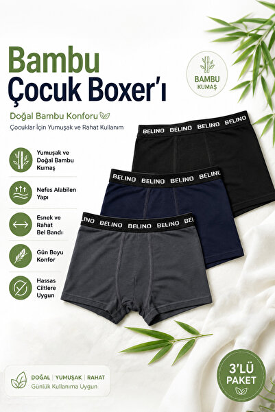BELİNOPLUS Erkek Çocuk Bambu Boxer Ultra Soft 3 Lü paket