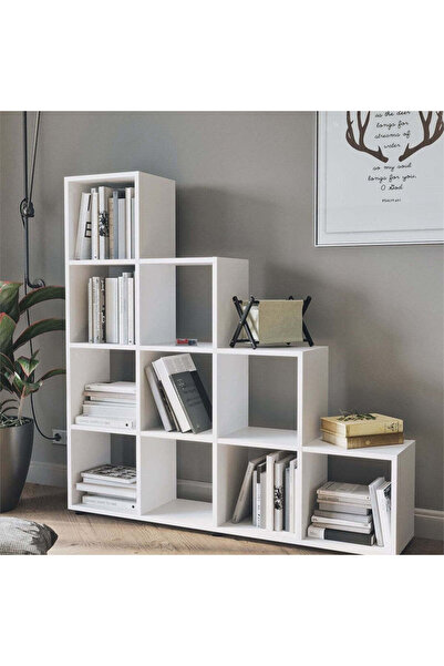 Vivendo Biblioteca scara cu 10 rafturi, etajera carti 29 x 140.7 x 138.2 cm c...