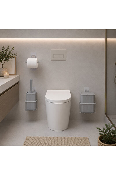 metalshop 3 Parça Banyo Seti Metal Stantlı Çöp Kovalı Wc Kağıtlık Ve Tuvalet ...